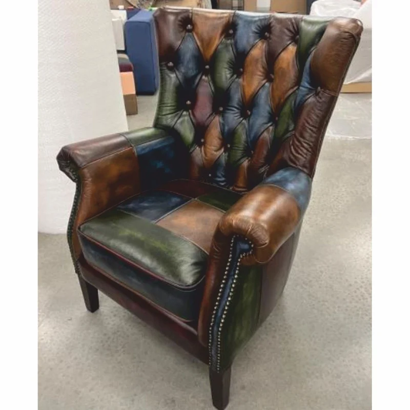 Casa Padrino Luxus Chesterfield Leder Patchwork Sessel Bunt / Dunkelbraun - Leder Möbel