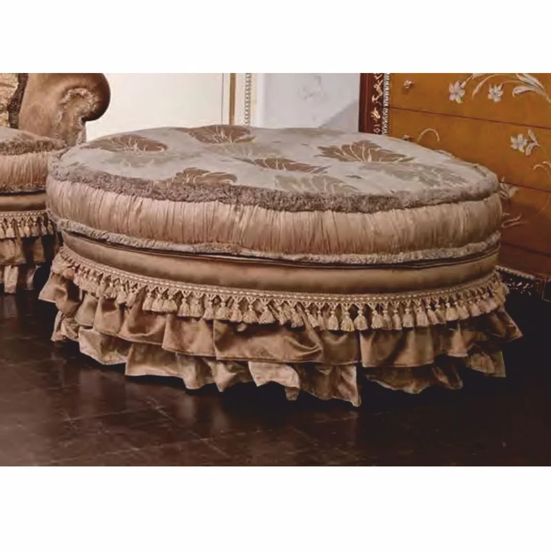 Casa Padrino Luxus Barock Hocker Weiß / Grau / Braun Ø 105 cm - Barock Möbel - Made in Italy