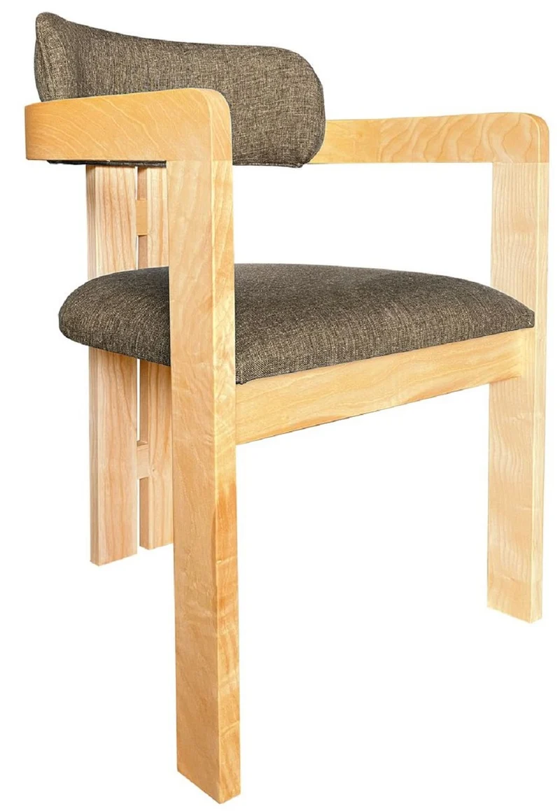 Casa Padrino Luxus Esszimmer Stuhl mit Armlehnen Schwarz / Naturfarben 56 x 54 x H. 82 cm - Massivholz Küchen Stuhl - Esszimmer Möbel - Restaurant Möbel - Massivholz Möbel - Luxus Möbel