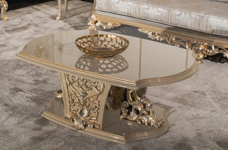 Casa Padrino Luxus Barock Couchtisch Grau / Gold - Handgefertigter Massivholz Wohnzimmertisch im Barockstil - Wohnzimmer Möbel im Barockstil - Barock Möbel - Edel & Prunkvoll