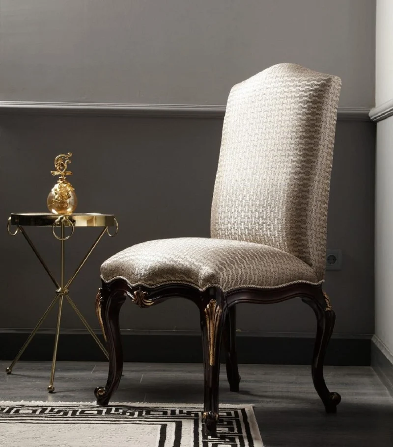 Casa Padrino Luxus Barock Esszimmer Stuhl Silber / Dunkelbraun / Gold H. 116 cm - Barock Esszimmer Möbel