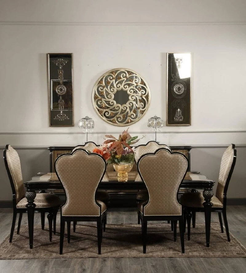 Casa Padrino Luxus Barock Esszimmer Stuhl Gold / Schwarz H. 120 cm - Barock Esszimmer Möbel