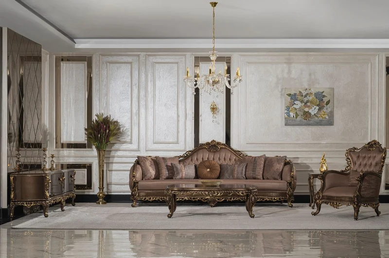 Casa Padrino Luxus Barock Wohnzimmer Sofa Grau / Braun / Gold - Handgefertigtes Barockstil Sofa mit dekorativen Kissen - Luxus Wohnzimmer Möbel im Barockstil - Barock Möbel - Edel & Prunkvoll
