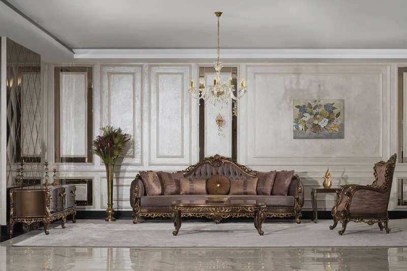 Casa Padrino Luxus Barock Wohnzimmer Sofa Grau / Braun / Gold - Handgefertigtes Barockstil Sofa mit dekorativen Kissen - Luxus Wohnzimmer Möbel im Barockstil - Barock Möbel - Edel & Prunkvoll