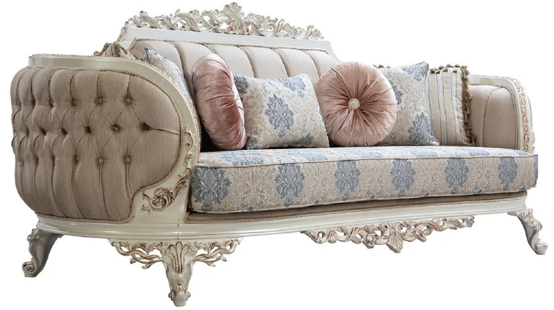 Casa Padrino Luxus Barock Wohnzimmer Set Mehrfarbig / Creamweiß / Kupfer - 2 Barock Sofas & 2 Barock Sessel & 1 Barock Couchtisch - Luxus Wohnzimmer Möbel im Barockstil - Barock Möbel
