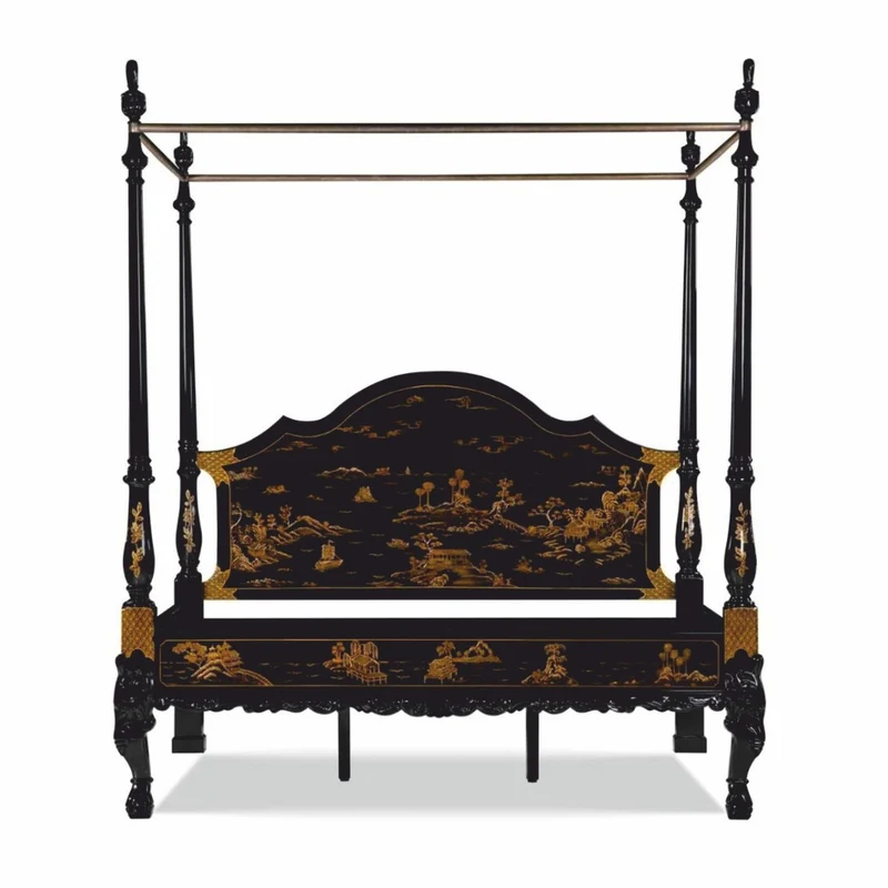 Casa Padrino Luxus Barock Himmelbett im chinesischen Stil Schwarz / Gold - Schlafzimmer Möbel