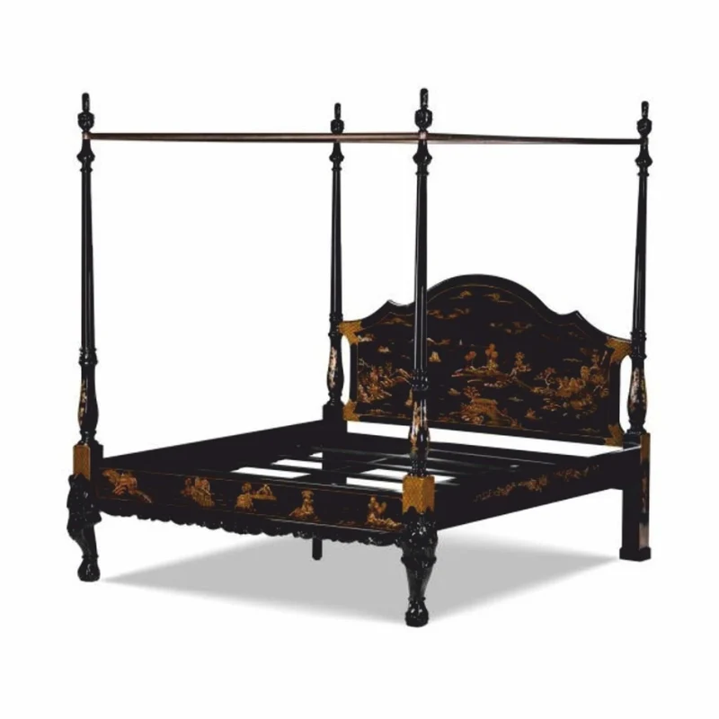 Casa Padrino Luxus Barock Himmelbett im chinesischen Stil Schwarz / Gold - Schlafzimmer Möbel