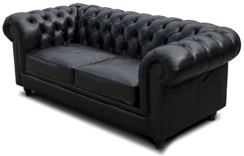 Casa Padrino Luxus Chesterfield Leder Sofa Vintage Schwarz 200 x 100 x H. 80 cm - Echtleder Wohnzimmer Sofa - Wohnzimmer Möbel - Chesterfield Möbel - Luxus Möbel - Luxus Wohnzimmer Einrichtung