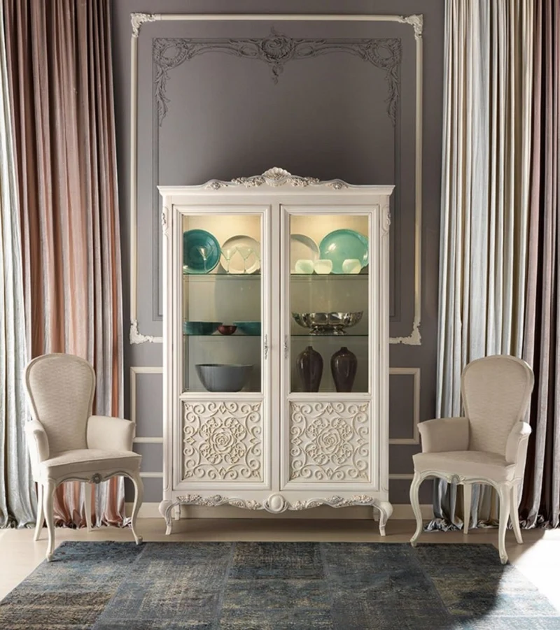 Casa Padrino Luxus Barock Vitrine Creme / Grau - Handgefertigter italienischer Barockstil Vitrinenschrank - Barockstil Möbel - Italienische Barock Möbel - Luxus Qualität - Made in Italy