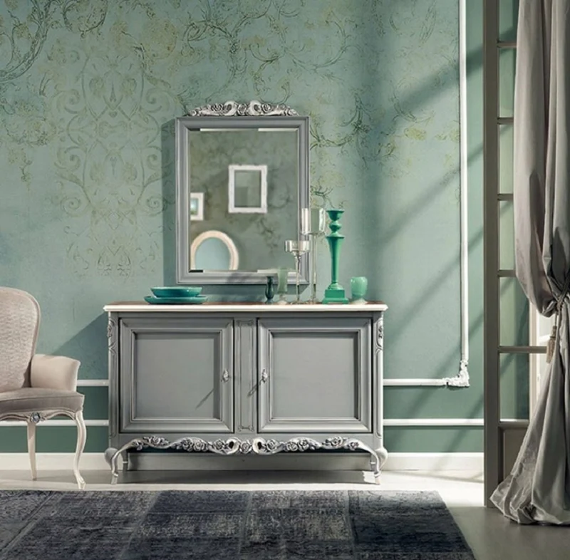 Casa Padrino Luxus Barock Sideboard Grau / Braun / Creme - Handgefertigter Massivholz Schrank mit 2 Türen - Luxus Möbel Möbel im Barockstil - Barock Möbel - Luxus Qualität - Made in Italy