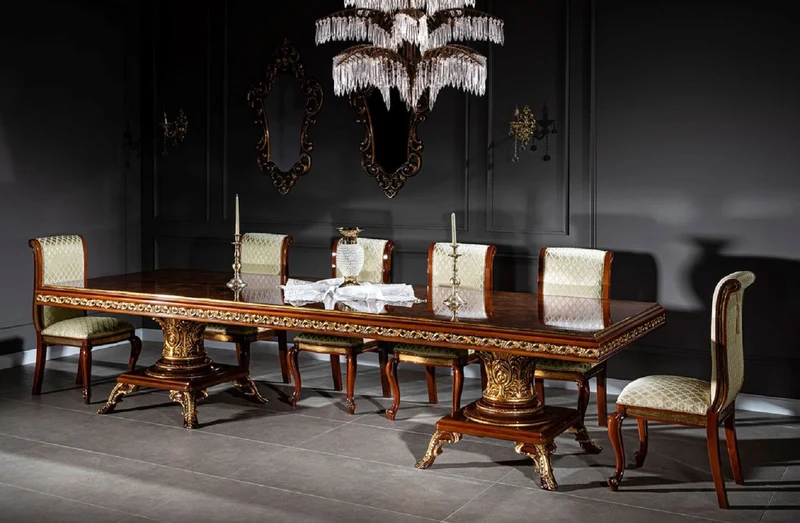 Casa Padrino Luxus Barock Esszimmer Set Braun / Gold - 1 Riesiger Barock Esstisch & 14 Barock Esszimmerstühle - Barock Esszimmer Möbel - Luxus Möbel im Barockstil - Edel & Prunkvoll
