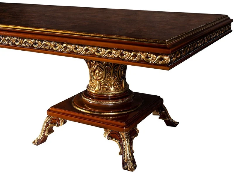 Casa Padrino Luxus Barock Esszimmer Set Braun / Gold - 1 Riesiger Barock Esstisch & 14 Barock Esszimmerstühle - Barock Esszimmer Möbel - Luxus Möbel im Barockstil - Edel & Prunkvoll