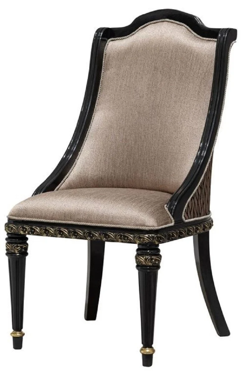 Casa Padrino Luxus Barock Esszimmer Set Silber / Braun / Schwarz / Gold - 1 Barock Esstisch & 6 Barock Esszimmerstühle - Luxus Esszimmer Möbel im Barockstil - Prunkvolle Barock Esszimmer Möbel