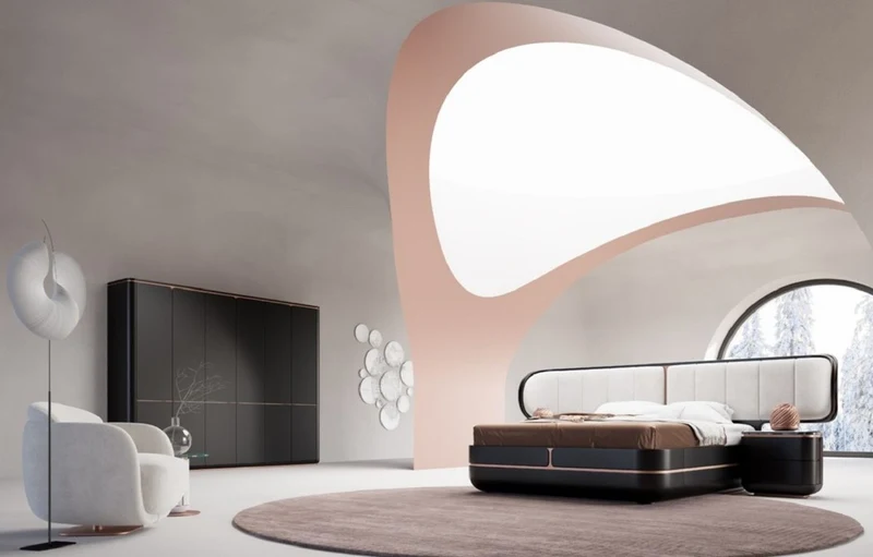 Casa Padrino Luxus Schlafzimmer Set Grau / Schwarz / Kupfer - 1 Doppelbett mit Kopfteil & 2 Nachtkommoden - Luxus Schlafzimmer Möbel - Luxus Schlafzimmer Einrichtung