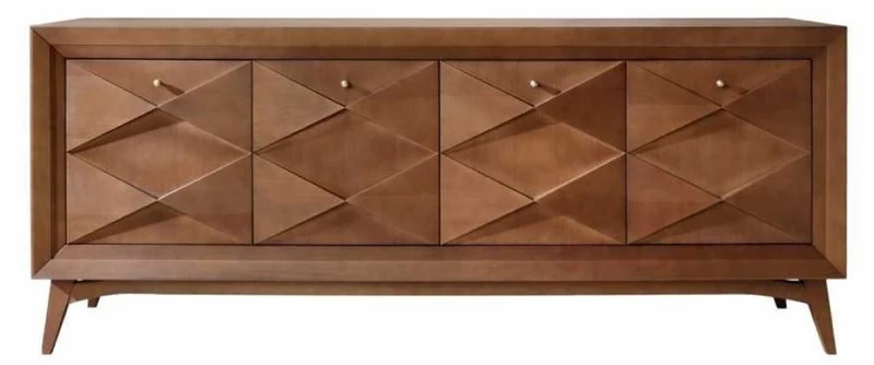 Casa Padrino Luxus Art Deco Sideboard Matt Cognac 220 x 50 x H. 92 cm - Edler Massivholz Schrank mit 4 Türen - Esszimmer Möbel - Art Deco Möbel - Luxus Möbel