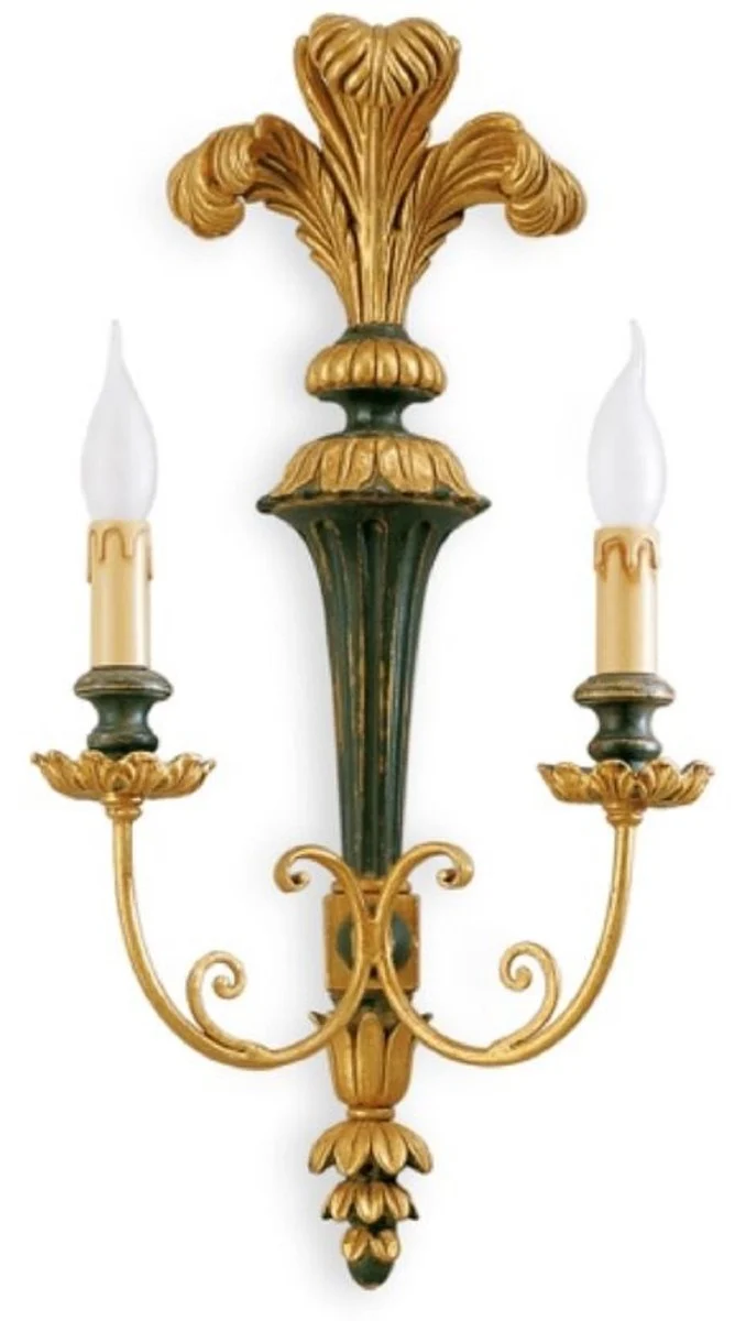 Casa Padrino Luxus Barock Doppel Wandleuchte Gold / Grün 31 x 16 x H. 60 cm - Prunkvolle Barockstil Wandlampe - Barock Leuchten - Luxus Qualität - Made in Italy