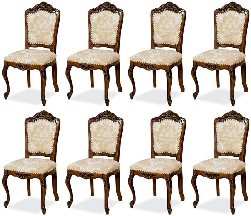 Casa Padrino Luxus Barock Esszimmer Stuhl 8er Set Beige / Braun H. 103 cm - Barock Esszimmer Möbel
