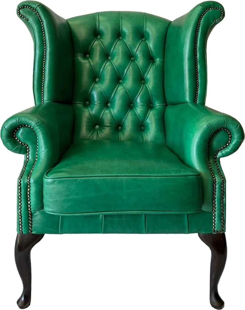 Casa Padrino Luxus Chesterfield Echtleder Ohrensessel Grün / Dunkelbraun H. 110 cm