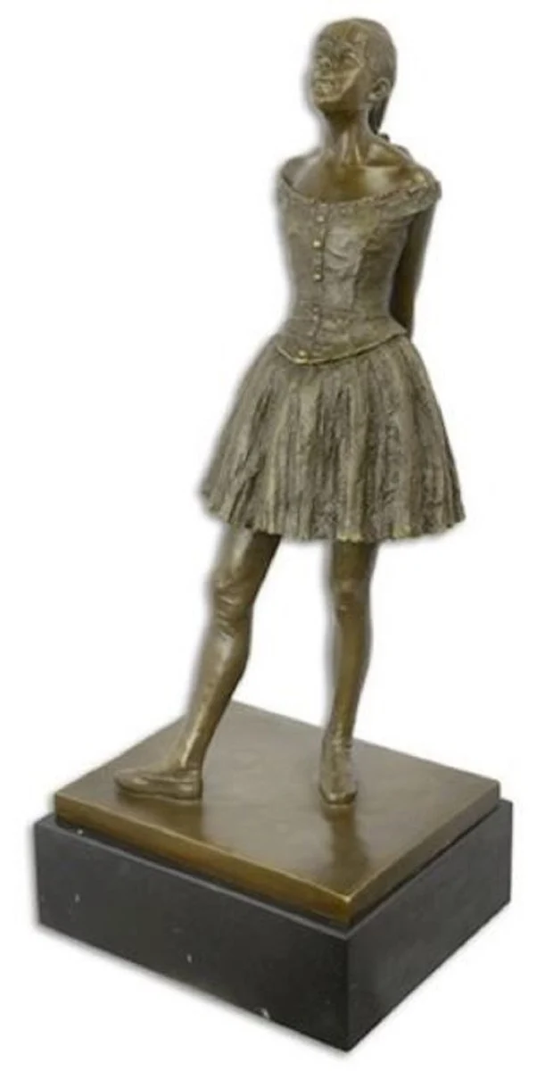 Casa Padrino Luxus Bronze Deko Skulptur Mädchen Ballerina 31,3 x 27 x H. 73,8 cm - Große Bronze Skulptur mit Marmorsockel - Bronze Figur - Dekofigur - Wohnzimmer Deko - Luxus Deko Accessoires