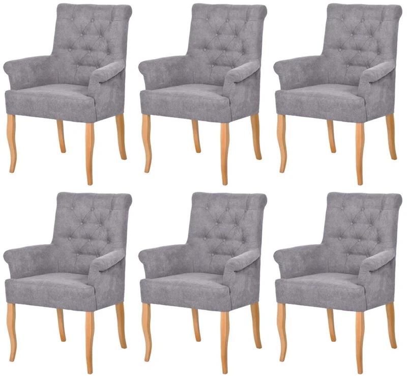 Casa Padrino Chesterfield Neo Barock Esszimmer Stuhl 6er Set Grau / Naturfarben - Küchenstühle mit Armlehnen - Esszimmer Möbel - Chesterfield Möbel - Neo Barock Möbel