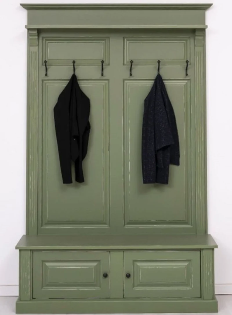 Casa Padrino Landhausstil Massivholz Garderobenschrank Antik Grün 140 x 41 x H. 210 cm - Wand Garderobe - Flur Schrank - Flurmöbel - Garderobenmöbel - Landhausstil Möbel