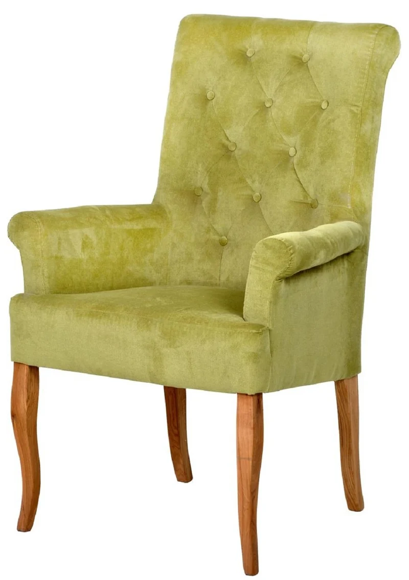 Casa Padrino Chesterfield Neo Barock Esszimmer Stuhl 4er Set Grün / Naturfarben - Küchenstühle mit Armlehnen - Esszimmer Möbel - Chesterfield Möbel - Neo Barock Möbel