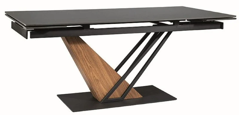 Casa Padrino Designer Esstisch Schwarz / Braun 180-240 x 90 x H. 75 cm - Ausziehbarer Esszimmertisch mit Keramik Tischplatte in Marmoroptik - Esszimmer Möbel - Küchen Möbel - Designer Möbel