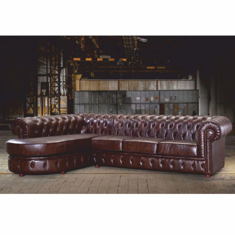 Casa Padrino Luxus Chesterfield Leder Ecksofa Dunkelbraun 293 cm - Echtleder Möbel