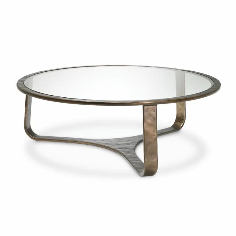 Casa Padrino Luxus Aluminium Couchtisch mit Glasplatte Bronze Ø 102 cm - Wohnzimmer Möbel