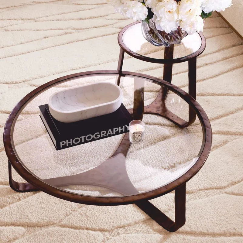 Casa Padrino Luxus Aluminium Couchtisch mit Glasplatte Bronze Ø 102 cm - Wohnzimmer Möbel