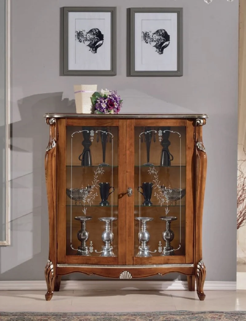 Casa Padrino Luxus Barock Vitrine Braun / Silber - Handgefertigter italienischer Barockstil Vitrinenschrank - Italienische Barock Möbel - Barockstil Möbel - Luxus Qualität - Made in Italy