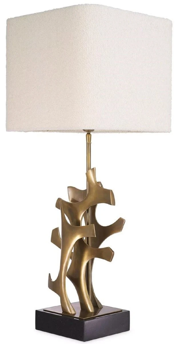 Casa Padrino Luxus Tischleuchte Vintage Messing / Schwarz / Creme 35 x 35 x H. 85,5 cm - Schreibtischleuchte mit quadratischem Lampenschirm - Luxus Tischleuchten - Luxus Schreibtischleuchten