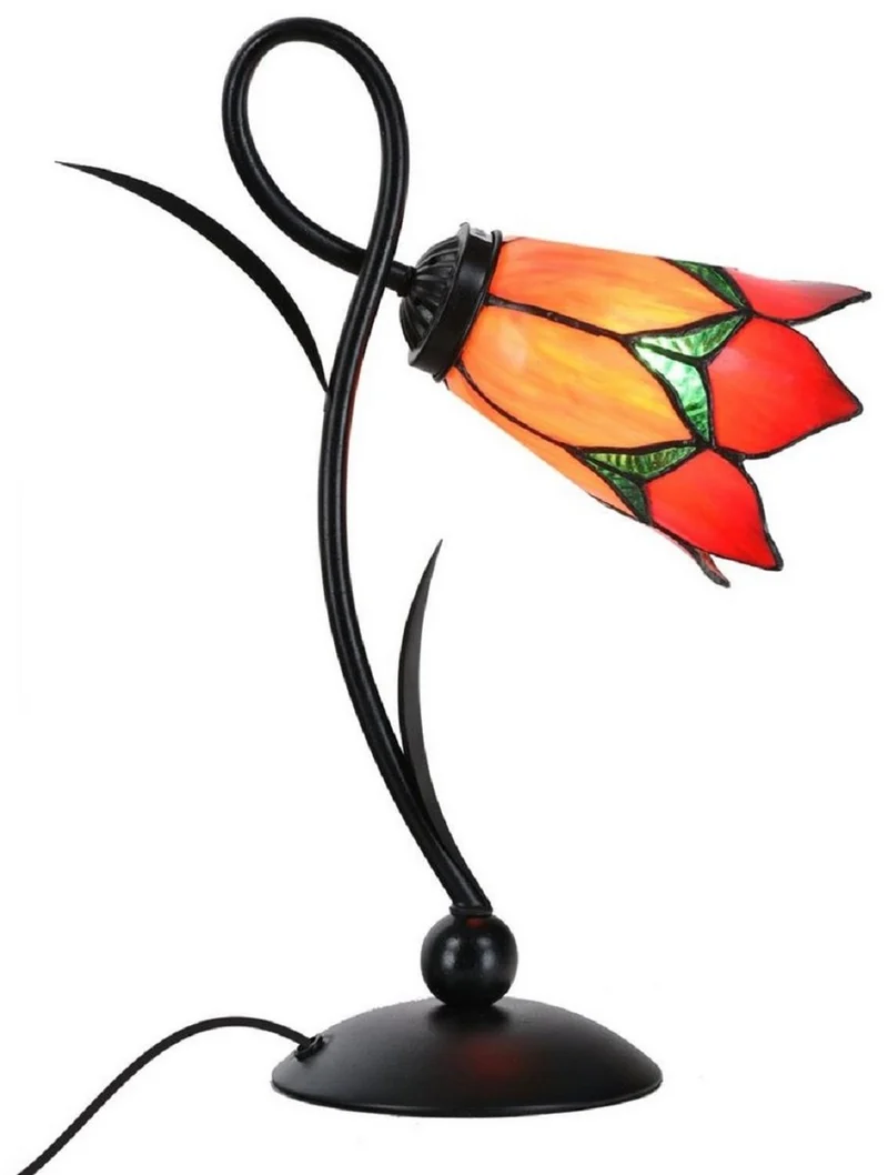Casa Padrino Art Deco Tiffany Tischleuchte Schwarz / Orange / Rot / Grün H. 40 cm - Tiffany Leuchten