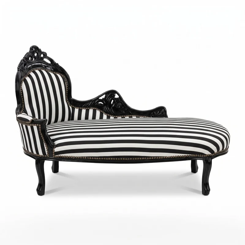 Casa Padrino Barock Chaiselongue mit Streifen Weiß / Schwarz 155 cm - Barock Möbel