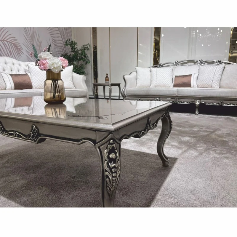 Casa Padrino Luxus Barock Wohnzimmer Sofa Creme / Silber 225 cm - Barock Möbel