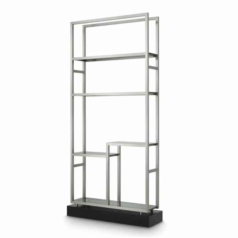 Casa Padrino Luxus Regalschrank mit 5 Glasregalen Silber / Schwarz / Grau H. 240,5 cm - Luxus Möbel