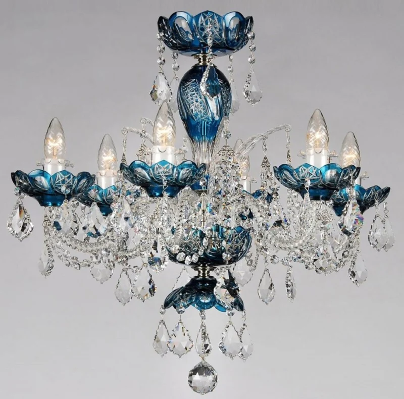 Casa Padrino Luxus Barock Kristall Kronleuchter Blau Ø 64 x H. 60 cm - Hotel & Restaurant Kronleuchter - Barock Leuchten - Edel & Prunkvoll