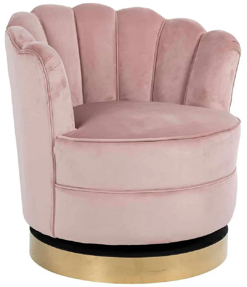 Casa Padrino Luxus Samt Drehsessel Rosa / Gold 81,5 x 76 x H. 79 cm - Moderner Wohnzimmer Sessel - Luxus Wohnzimmer Möbel