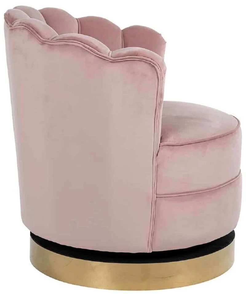 Casa Padrino Luxus Samt Drehsessel Rosa / Gold 81,5 x 76 x H. 79 cm - Moderner Wohnzimmer Sessel - Luxus Wohnzimmer Möbel