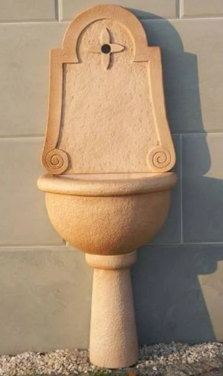 Casa Padrino Jugendstil Wandbrunnen Beige 53 x 36 x H. 140 cm - Eleganter Gartenbrunnen - Gartendeko Stein Brunnen - Barock & Jugendstil Garten Deko Accessoires