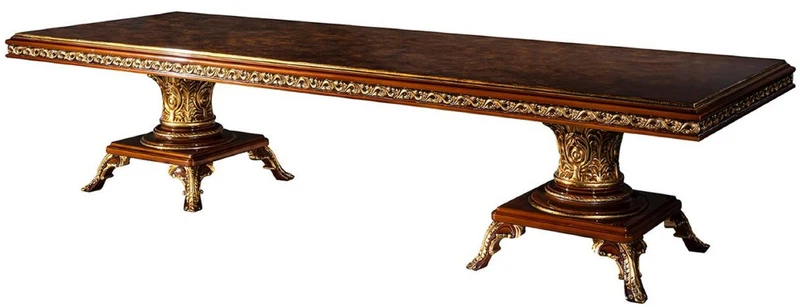 Casa Padrino Luxus Barock Esszimmer Set Braun / Gold - 1 Barock Esstisch & 10 Barock Esszimmerstühle - Barock Esszimmer Möbel - Luxus Möbel im Barockstil - Edel & Prunkvoll