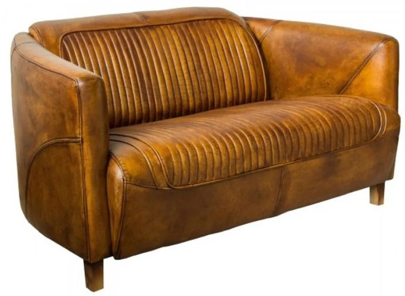 Casa Padrino Luxus Leder 3er Sofa Vintage Braun 175 x 86 x H. 68 cm - Echtleder Wohnzimmer Sofa - Echtleder Wohnzimmer Möbel - Luxus Leder Möbel