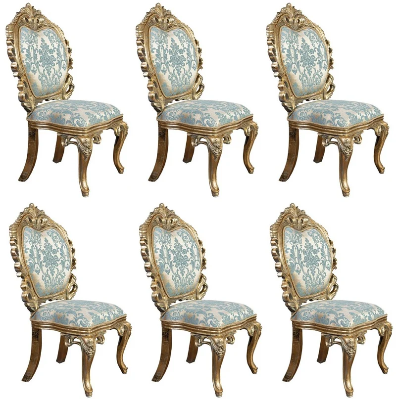 Casa Padrino Luxus Barock Esszimmer Stuhl 6er Set Türkis / Gold - Prunkvolle Barockstil Küchen Stühle - Luxus Esszimmer Möbel im Barockstil - Barock Esszimmer Möbel - Barockstil Möbel