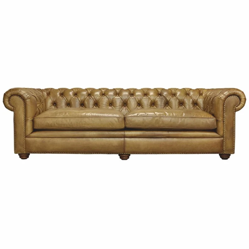 Casa Padrino Luxus Chesterfield Leder Sofa Hellbraun / Dunkelbraun 242 cm - Echtleder Möbel