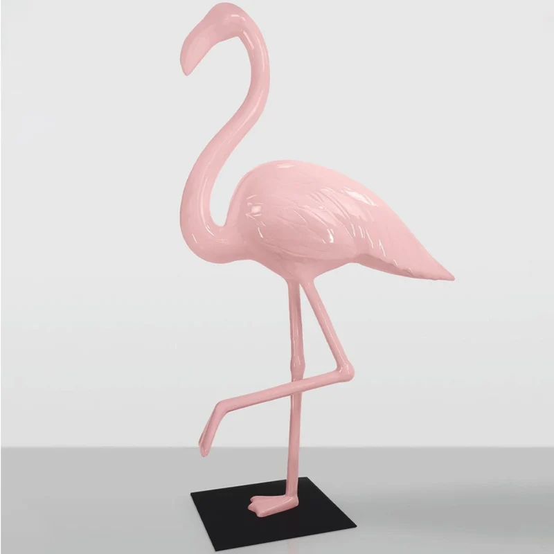 Casa Padrino XXL Deko Skulptur Flamingo Rosa / Schwarz H. 210 cm - XXL Deko Figur