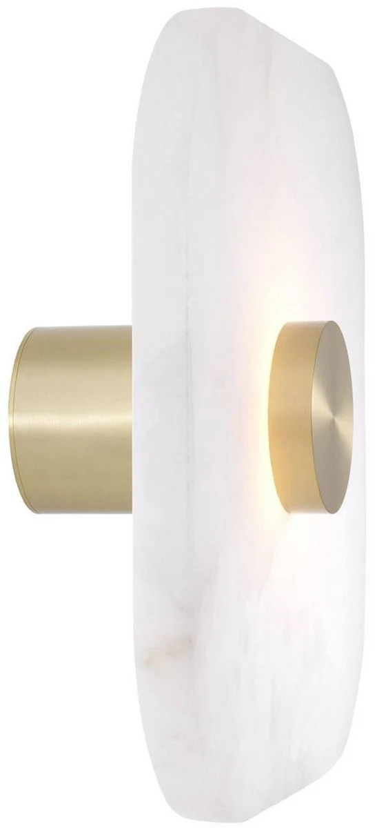Casa Padrino Luxus LED Wandleuchte Alabaster / Hell Messingfarben 35 x 14,5 x H. 35 cm - Dimmbare Wandlampe mit quadratischem Alabaster Lampenschirm - Luxus Kollektion