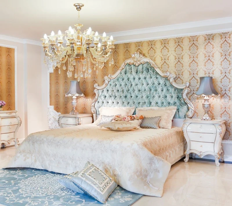 Casa Padrino Luxus Barock Doppelbett Grün / Creme / Gold 230 x 200 x H. 220 cm - Edles Massivholz Bett mit Kopfteil - Prunkvolle Schlafzimmer Möbel im Barockstil