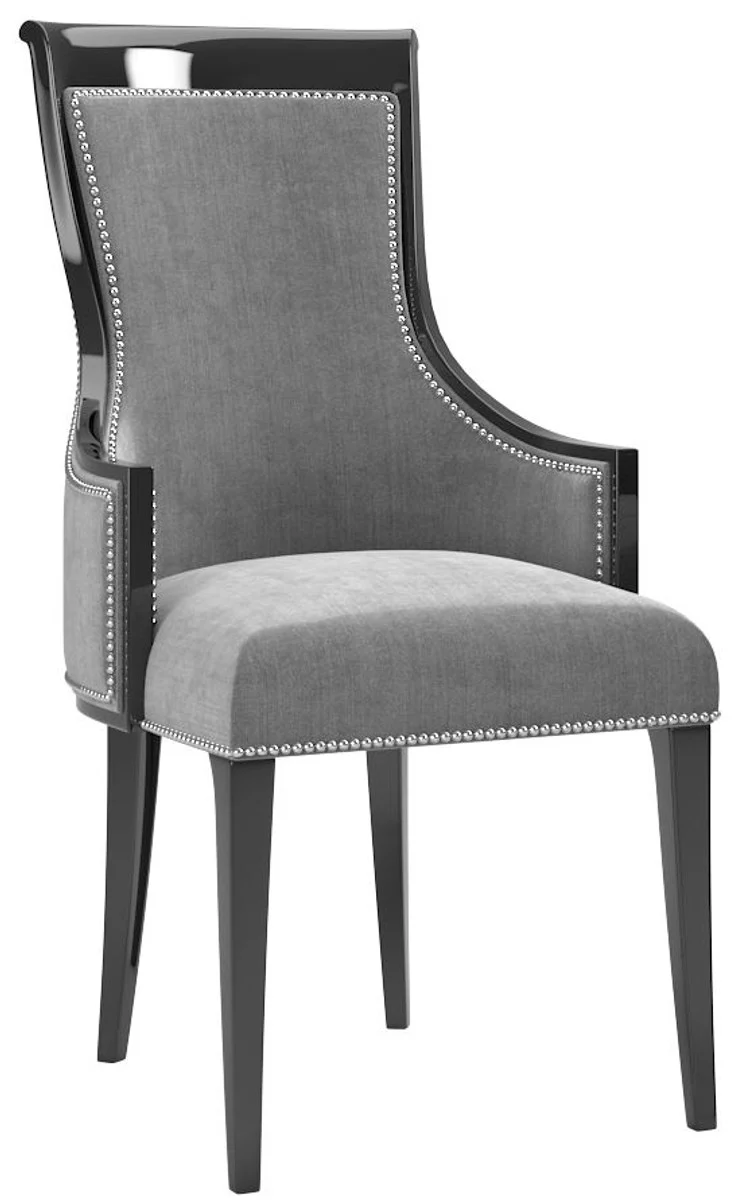 Casa Padrino Luxus Art Deco Esszimmer Stuhl Set Grau / Schwarz / Silber 50 x 50 x H. 110 cm - Edles Küchen Stühle 6er Set - Art Deco Esszimmer Möbel