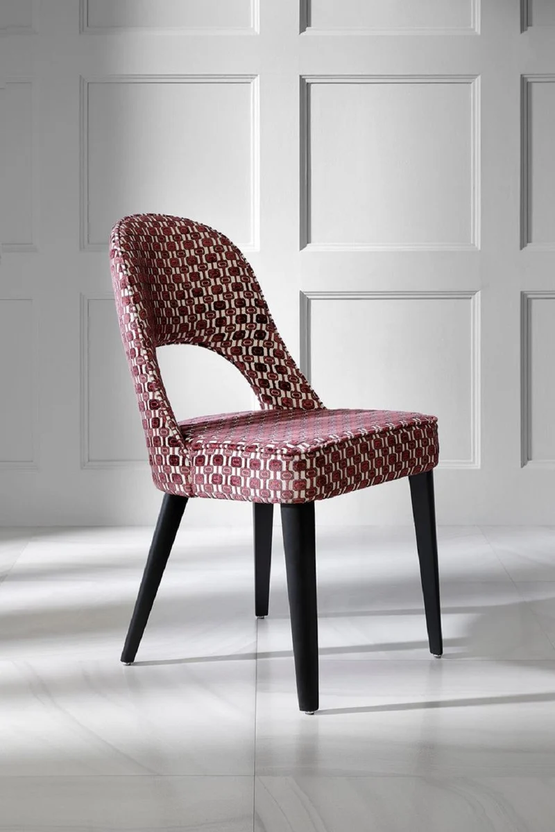 Casa Padrino Luxus Art Deco Esszimmer Stuhl Rot / Weiß / Schwarz 49 x 61 x H. 89 cm - Art Deco Küchenstuhl mit Muster - Esszimmer Möbel - Luxus Möbel - Art Deco Möbel - Luxus Einrichtung