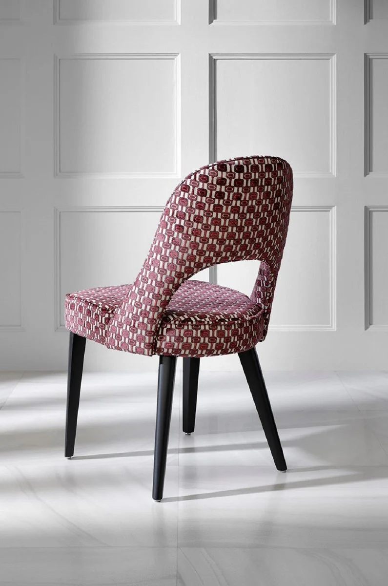 Casa Padrino Luxus Art Deco Esszimmer Stuhl Rot / Weiß / Schwarz 49 x 61 x H. 89 cm - Art Deco Küchenstuhl mit Muster - Esszimmer Möbel - Luxus Möbel - Art Deco Möbel - Luxus Einrichtung